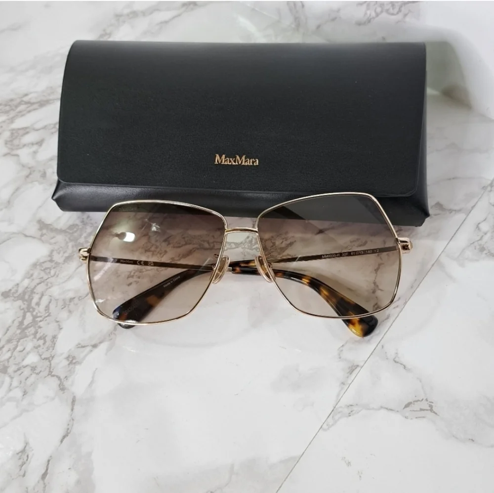 MaxMara Jewel Shiny Pale Gold Square Metal Sunglasses MM0035-H 32F